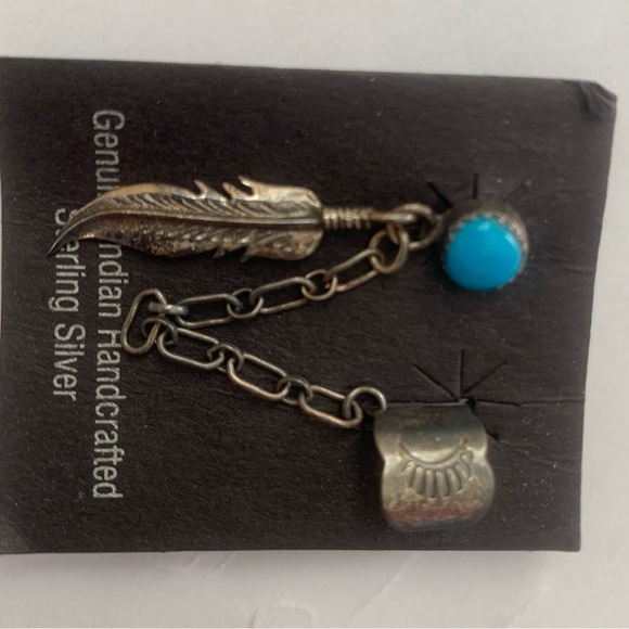 Handmade Other - Vintage Sterling Silver Turquoise Feather Dangle Earring Pierced and Ear Cuff